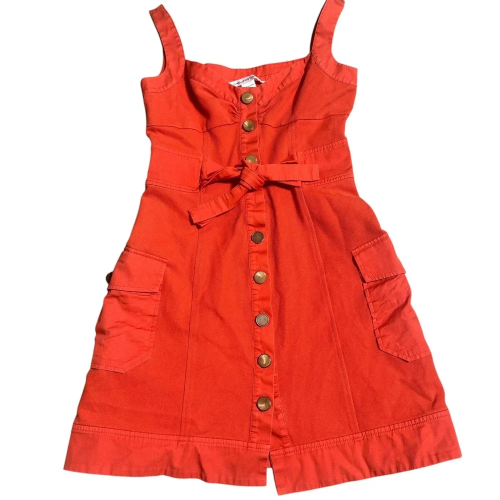 Diane‎ Von Furstenberg Orange Button Front Belted Cargo Dress Size 4 - Picture 4 of 7